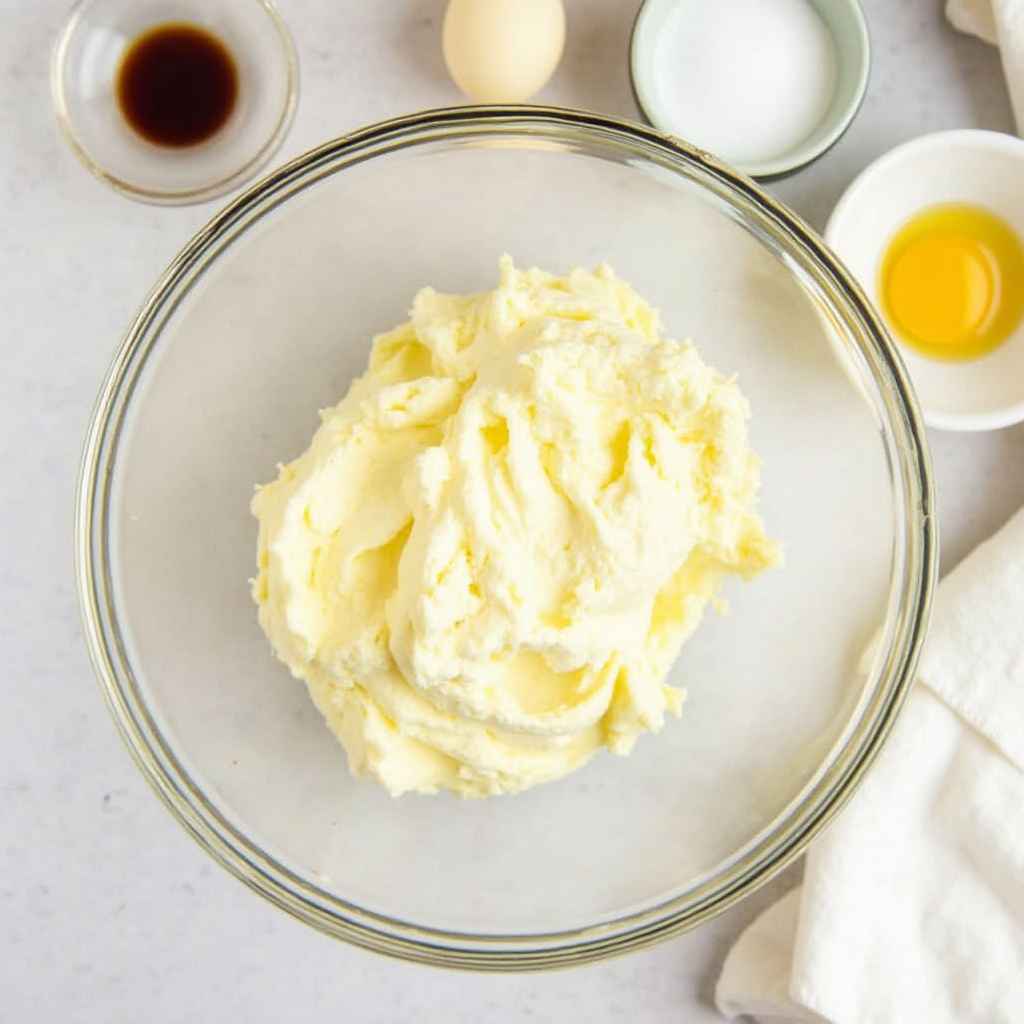Cream cheese, sugar, eggs, and vanilla for churro cheesecake filling