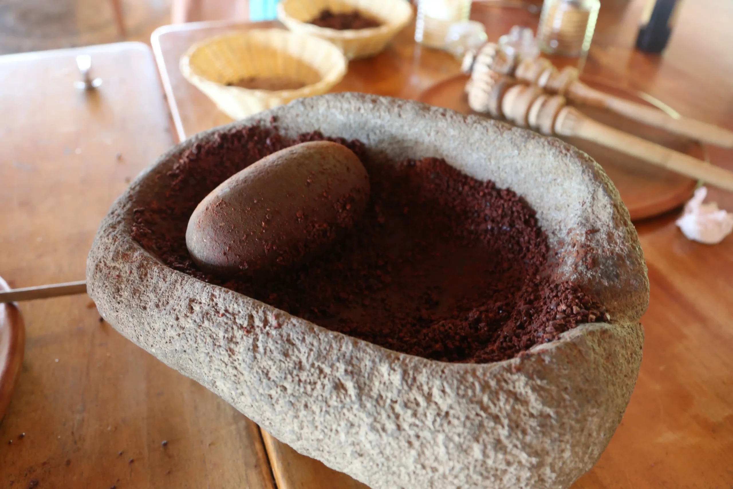 Traditional molcajete made of volcanic basalt stone