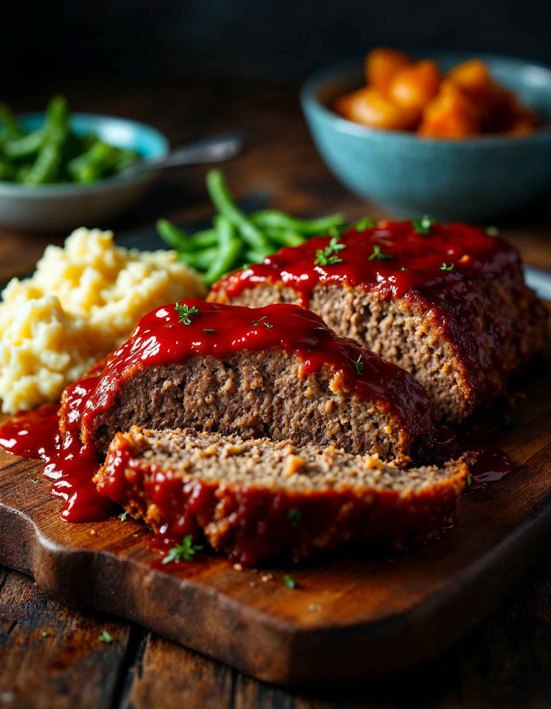 A freshly baked Lipton Onion Soup Meatloaf with a glossy ketchup topping