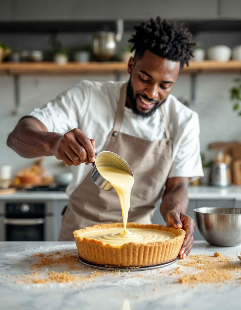 Pouring the Cheesecake Filling