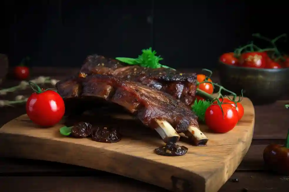 A plate of perfectly cooked beef back ribs.