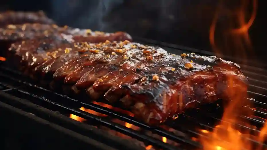 Smoking beef back ribs on a grill.