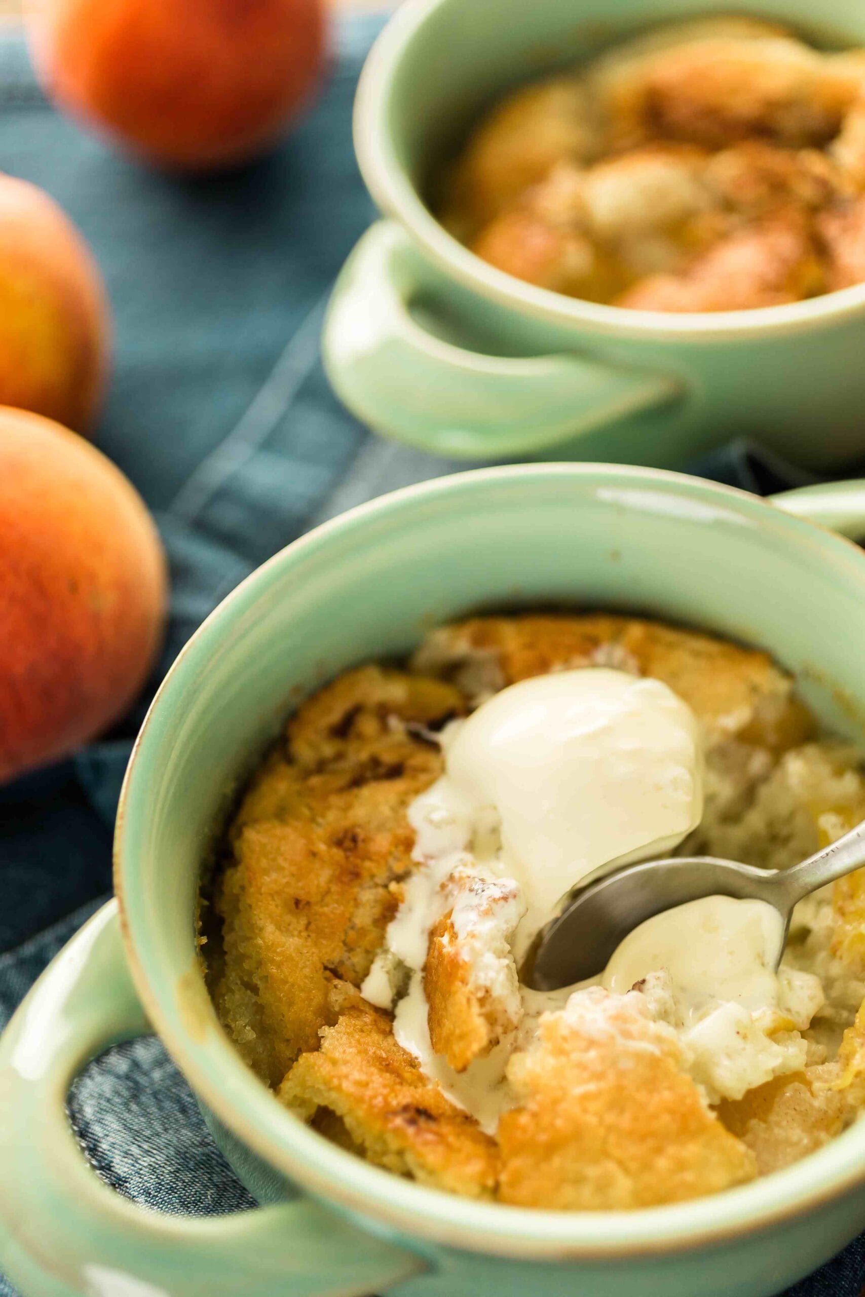 Freshly baked cobbler with biscuit-like topping